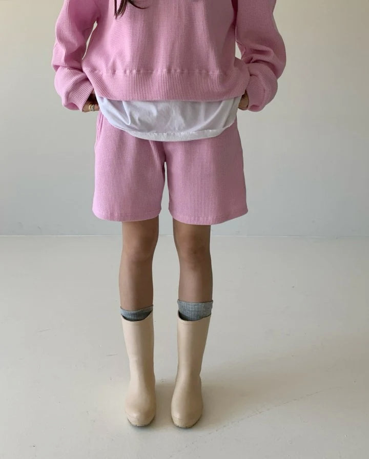WOMEN&#39;S WAFFLE SHORT SET / BUBBLE GUM