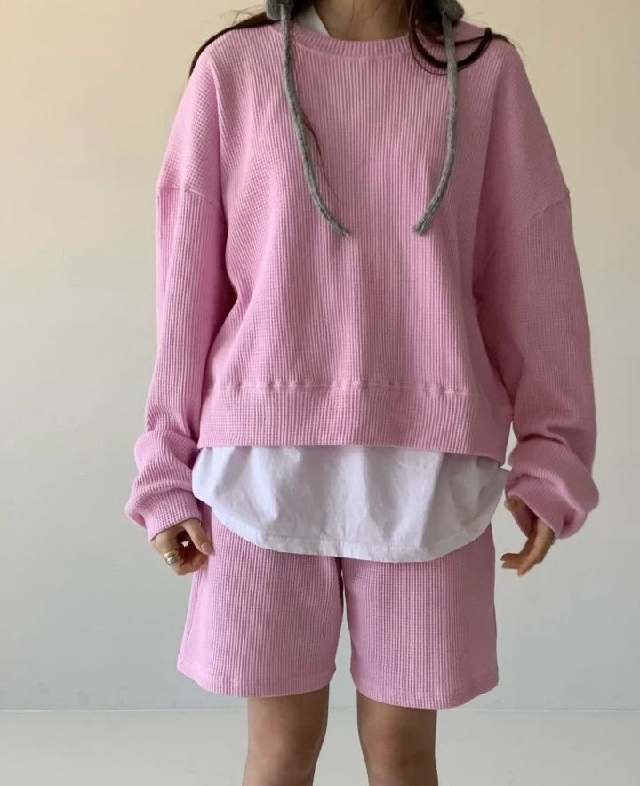 WOMEN&#39;S WAFFLE SHORT SET / BUBBLE GUM