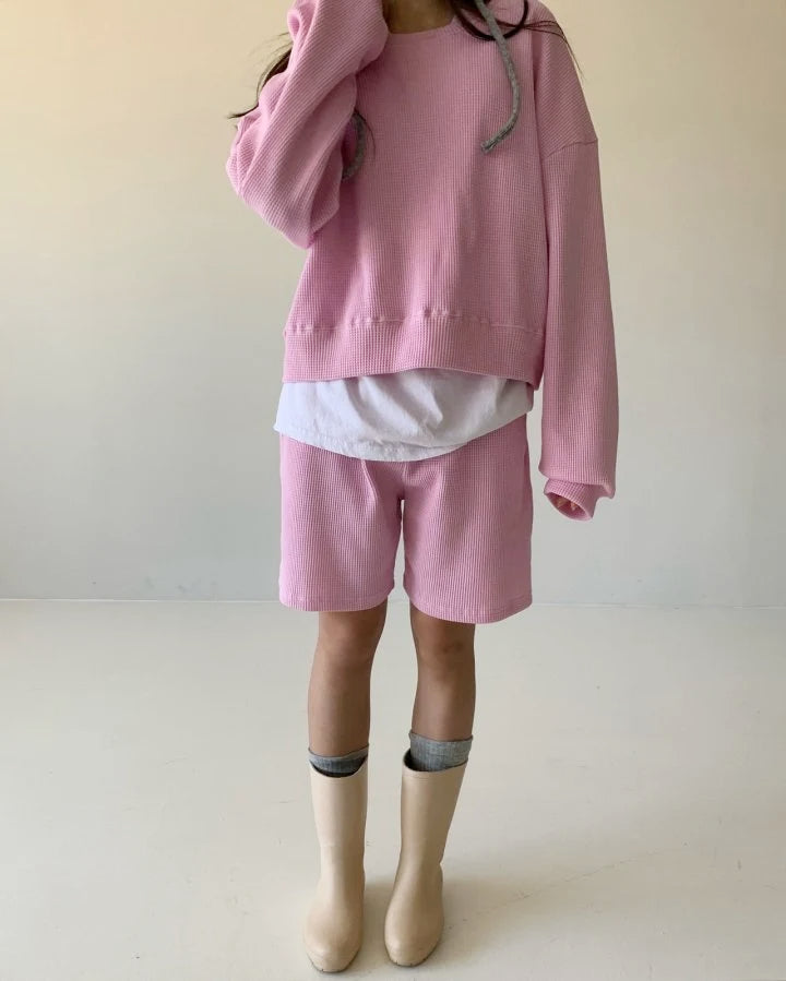 WOMEN&#39;S WAFFLE SHORT SET / BUBBLE GUM