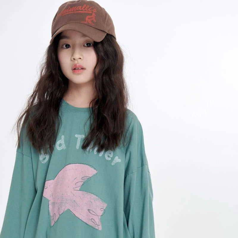 BIRD T-SHIRT DRESS / SAGE GREEN