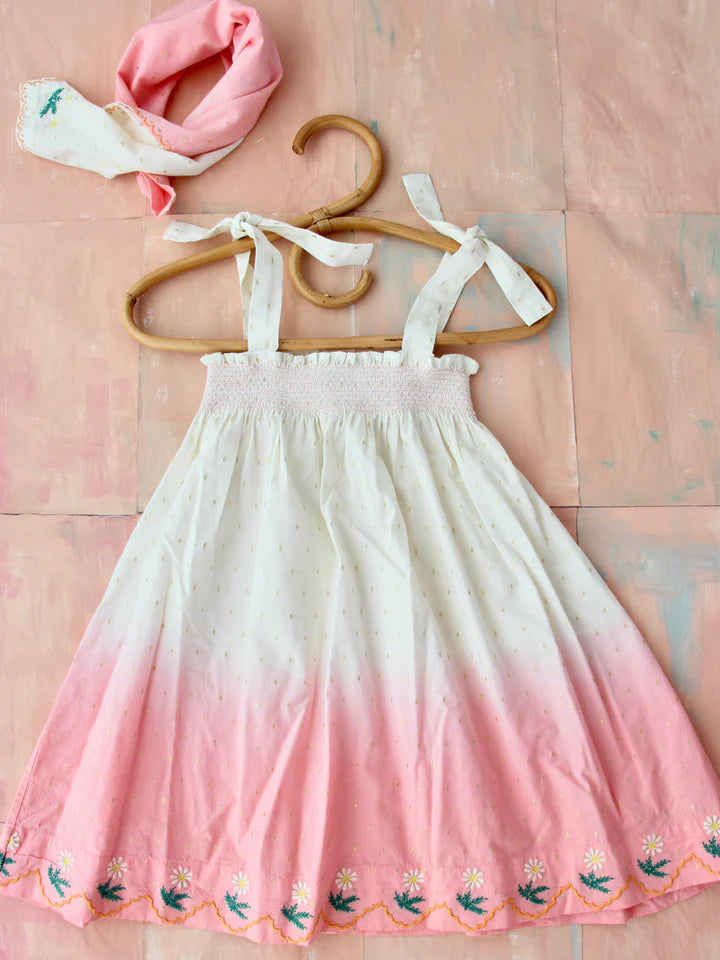 BONJOUR DIARY SKIRT DRESS + SCARF / Dip Dye GOLD DOT PINK