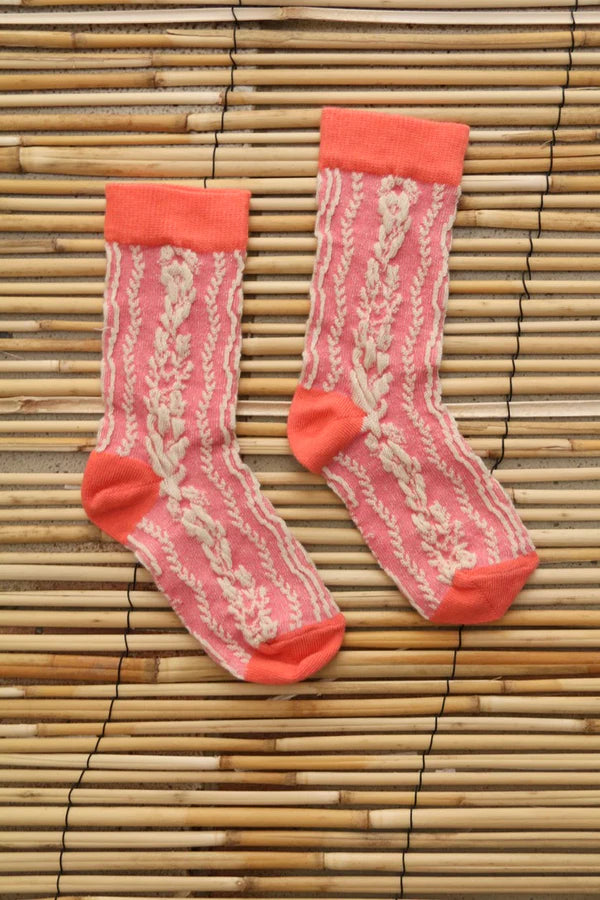 BONJOUR DIARY FLOWER TWIST SOCKS / GRANADINE PINK
