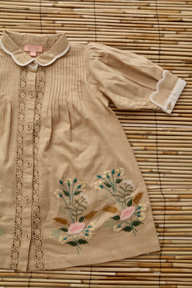 BONJOUR DIARY EMBROIDERED MADELEINE TUNIC / SAND - Milk + Bots