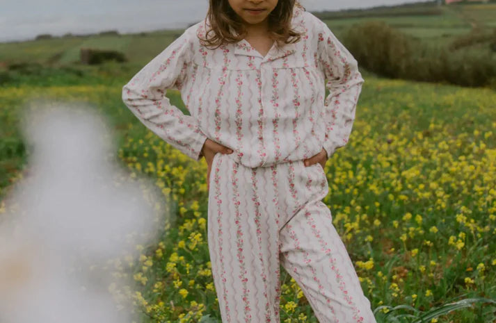 SLEEPY DOE GIRLS BLOUSE &amp; WIDE TROUSER PJAMA SET / FLORAL STRIPE