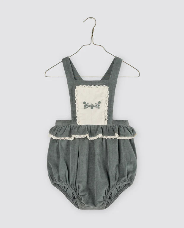 LITTLE COTTON CLOTHES Dhalia Romper / Teal Blue Velvet