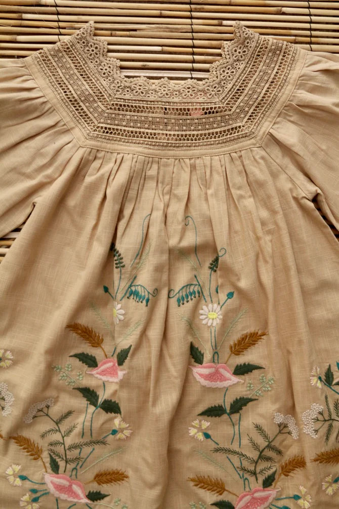 BONJOUR DIARY EMBROIDERED DRESS / SAND - Milk + Bots BONJOUR DIARY EMBROIDERED DRESS / SAND - Milk + Bots