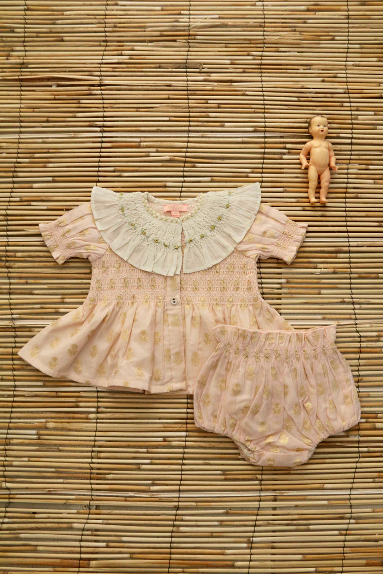 BONJOUR DIARY BABY SET / GOLDEN FLOWER ON NUDE PINK