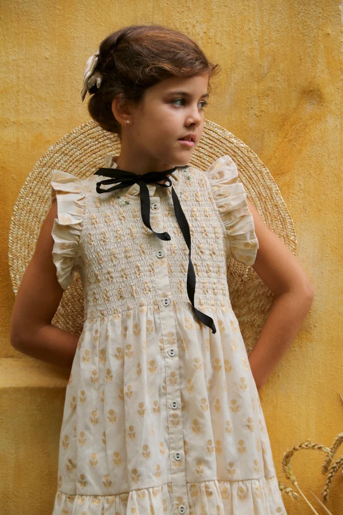 Bonjour Diary Ibiza Dress 6y ワンピース BONJOUR DIARY IBIZA LONG DRESS / GOLDEN FLOWER IVORY - Milk