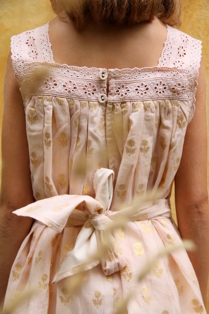 BONJOUR DIARY ELEONORE DRESS / GOLDEN FLOWERS NUDE PINK - Milk + Bots BONJOUR DIARY ELEONORE DRESS / GOLDEN FLOWERS NUDE PINK - Milk + Bots