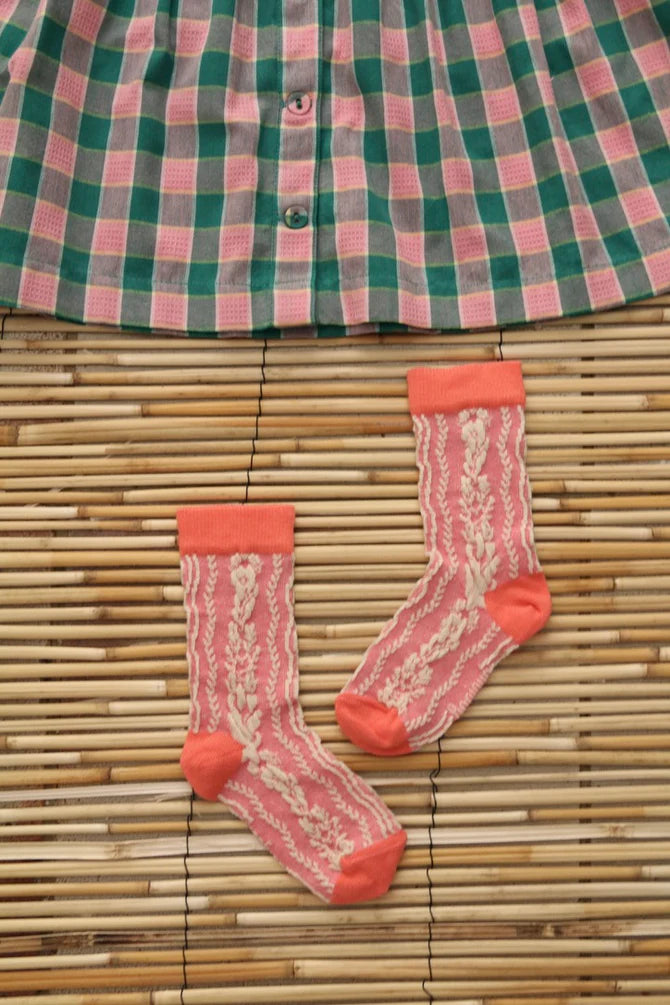 BONJOUR DIARY FLOWER TWIST SOCKS / GRANADINE PINK