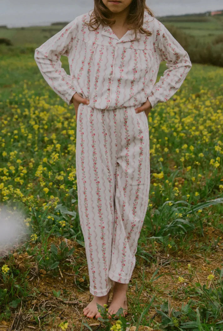 SLEEPY DOE GIRLS BLOUSE &amp; WIDE TROUSER PJAMA SET / FLORAL STRIPE