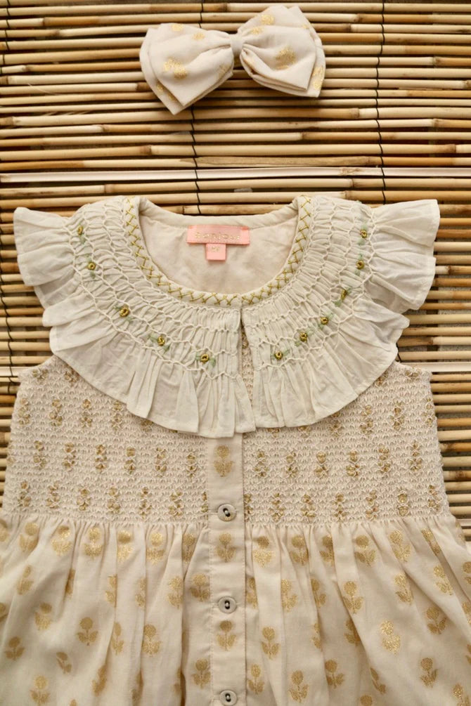 BONJOUR DIARY IBIZA TUNIC + BOW / GOLDEN FLOWER IVORY