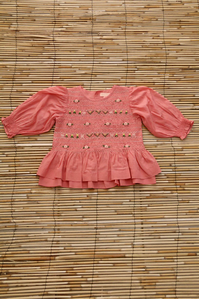 【Kid's】Bonjour Diary　smocked blouse BONJOUR DIARY SUSHI GRENADINE SMOCKED BLOUSE - Milk + Bots