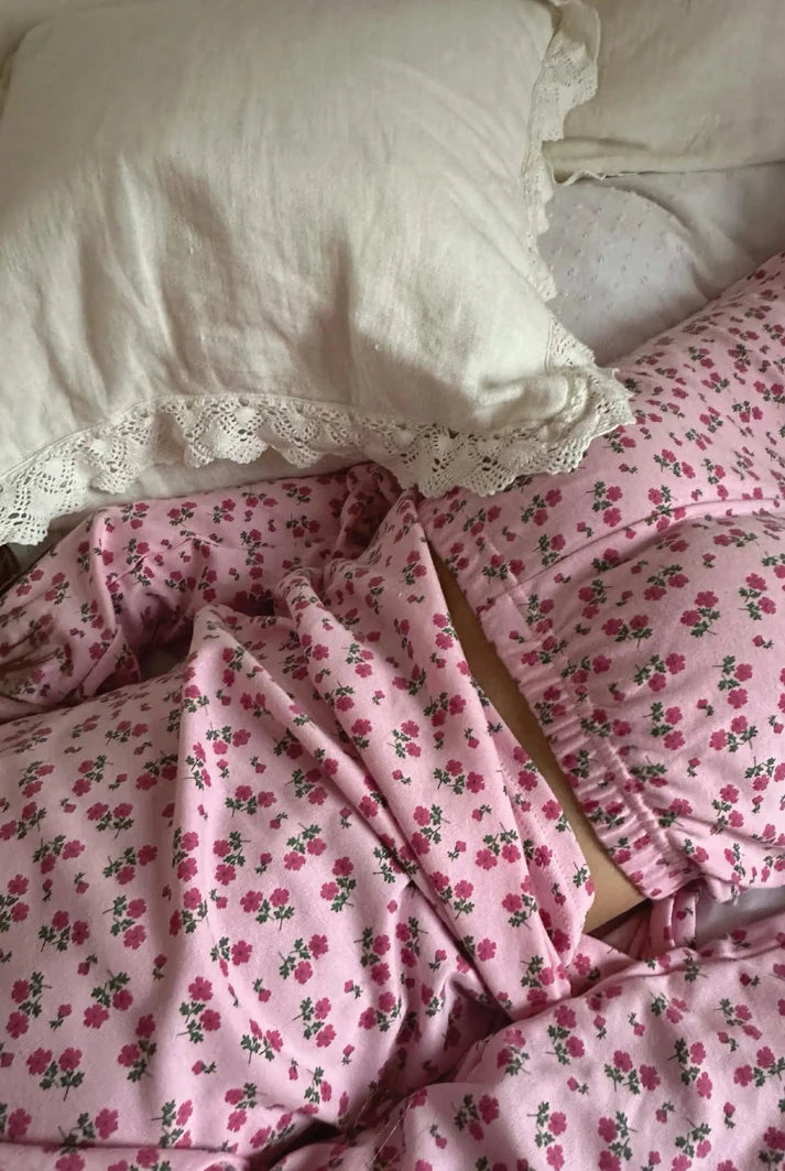 SLEEPY DOE KIDS CLASSIC PAJAMA SET / PINK TEA FLORAL