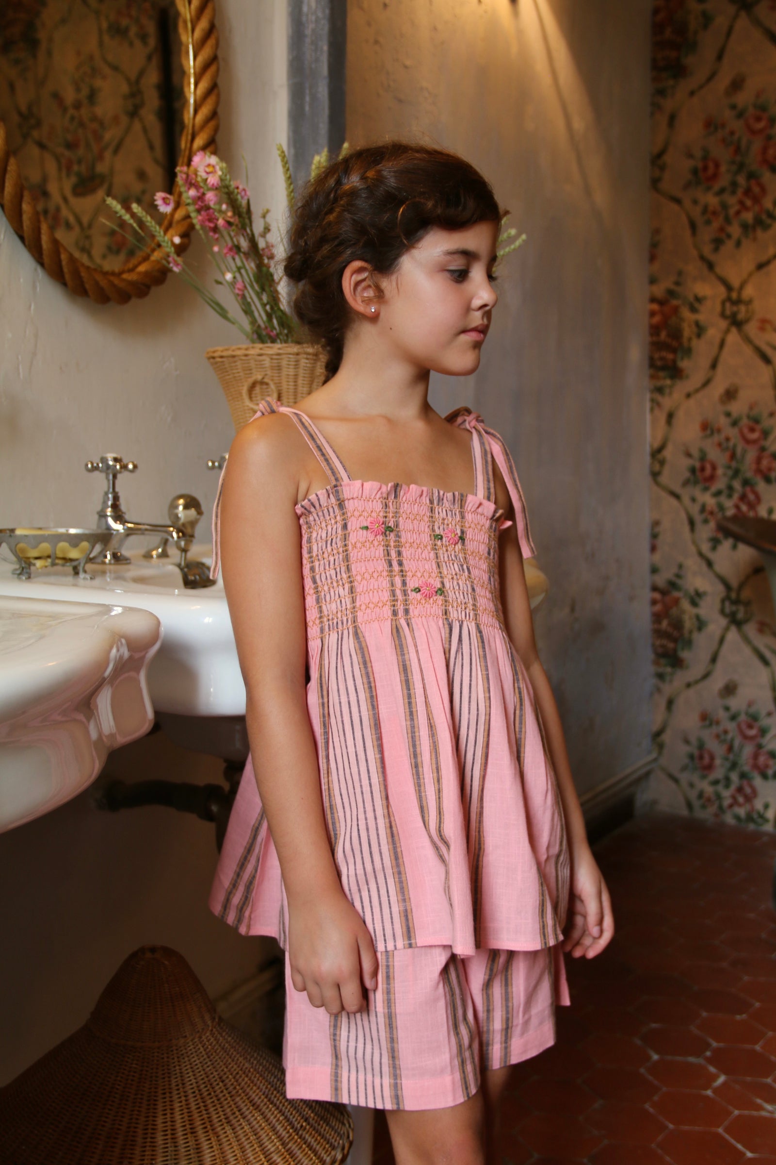 BONJOUR DIARY PINK STRIPED SHORTS + TOP SET