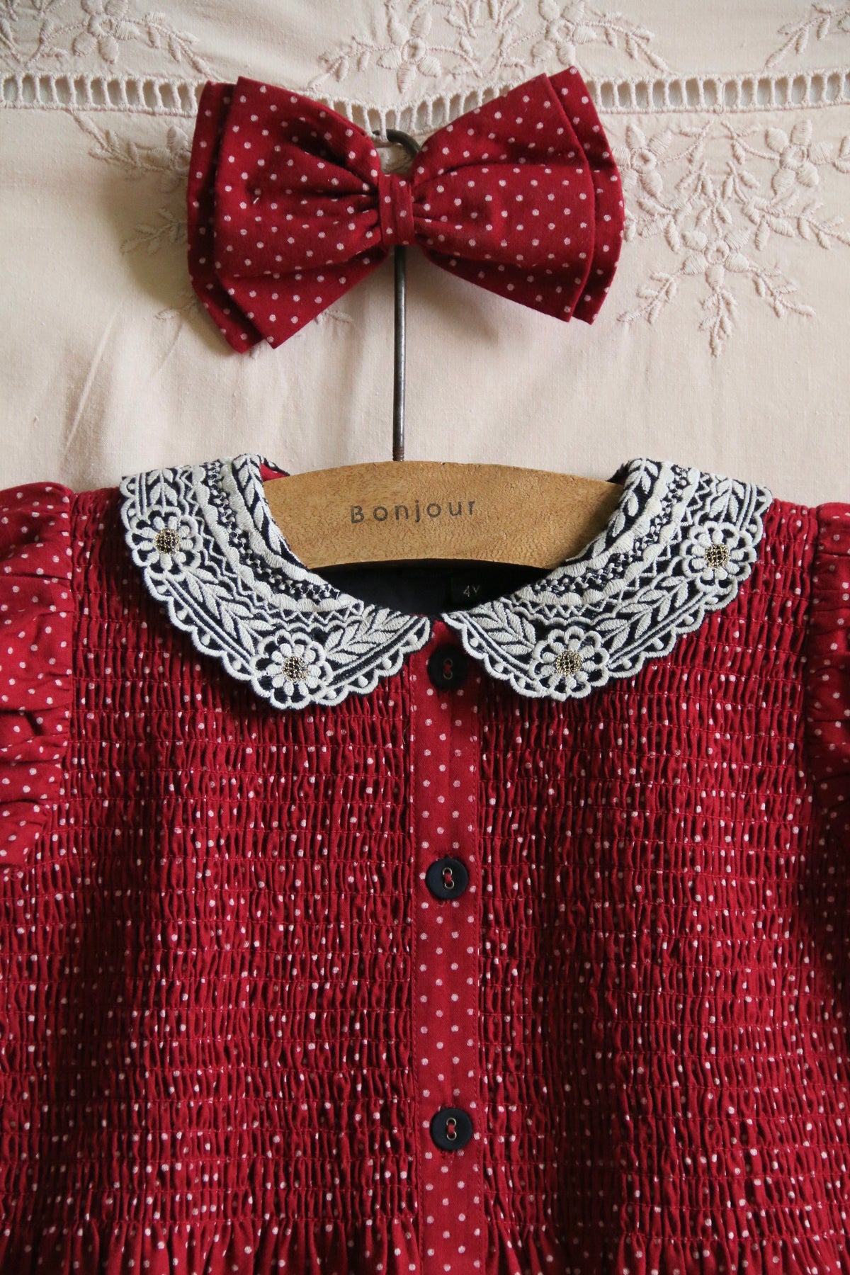 BONJOUR DIARY TUNIQUE W/ HAIR CLIP / RED POLKA DOT