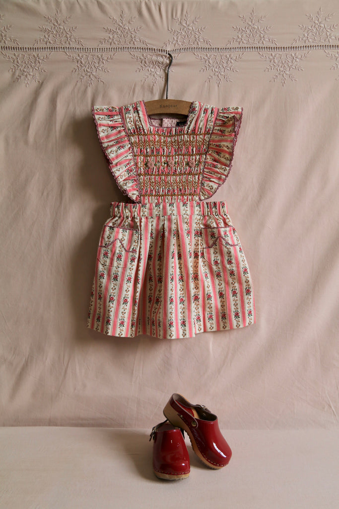 BONJOUR DIARY APRON DRESS / TAPESTRY PINK STRIPE - Milk + Bots