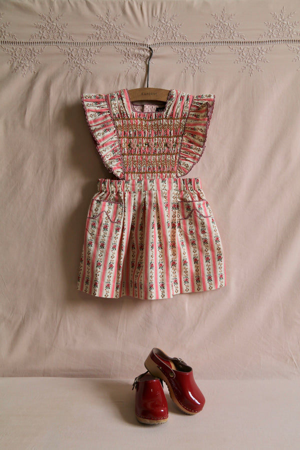 ワンピース Bonjour diary APRON DRESS 4Y BONJOUR DIARY APRON DRESS / TAPESTRY PINK STRIPE - Milk + Bots