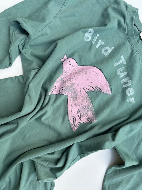 BIRD T-SHIRT DRESS / SAGE GREEN