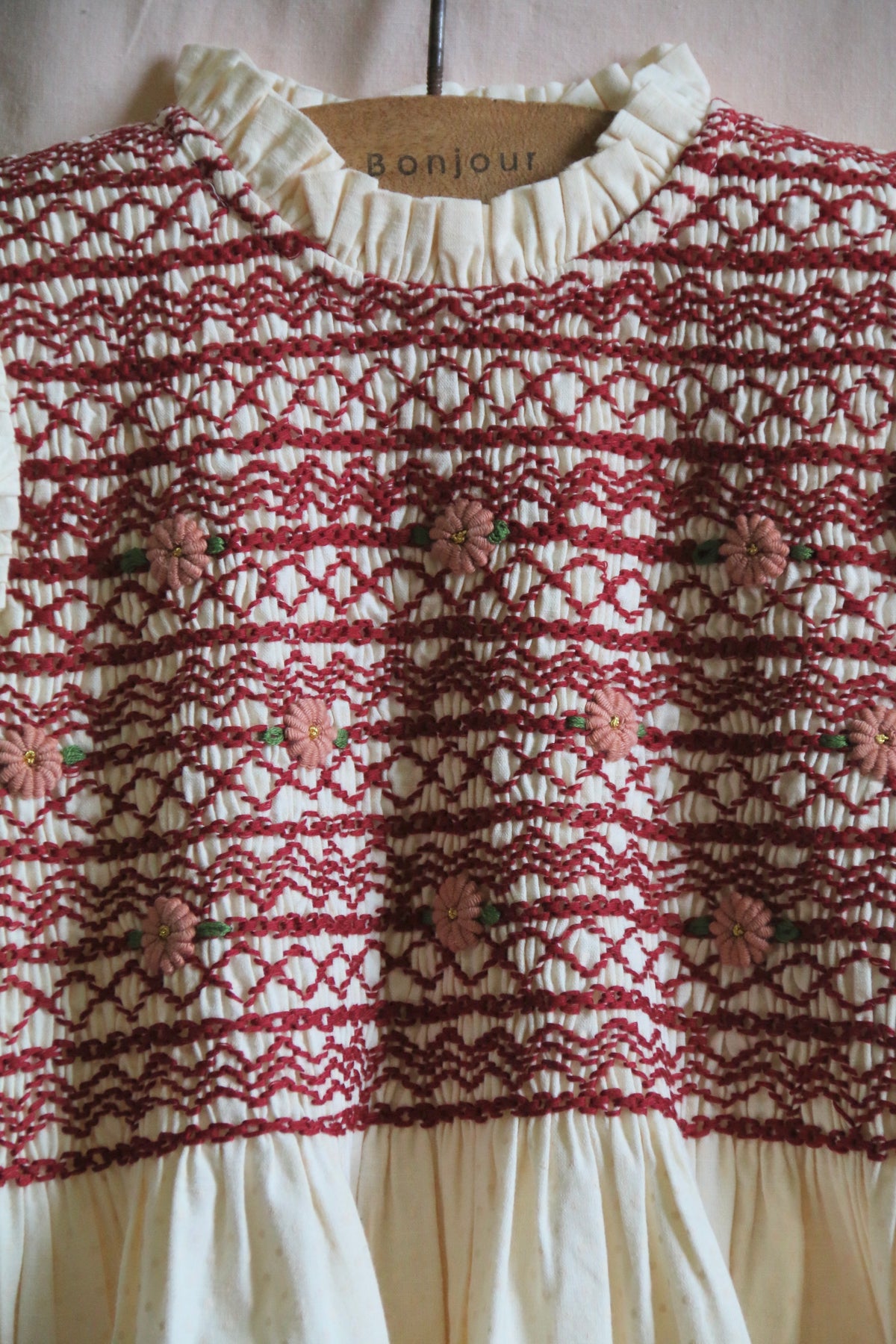 BONJOUR DIARY HANDSMOCK BLOUSE / IVORY POLKA DOT