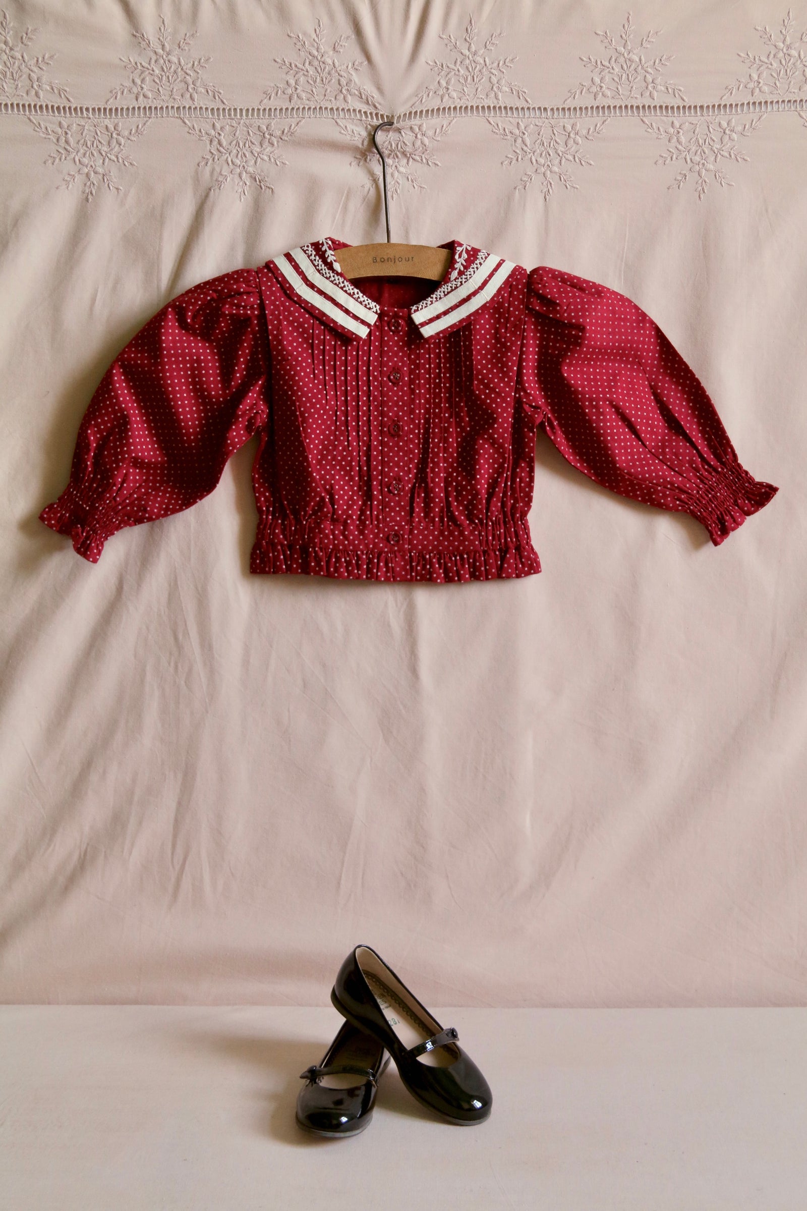 BONJOUR DIARY SAILOR BLOUSE / RED WINE POLKA DOT