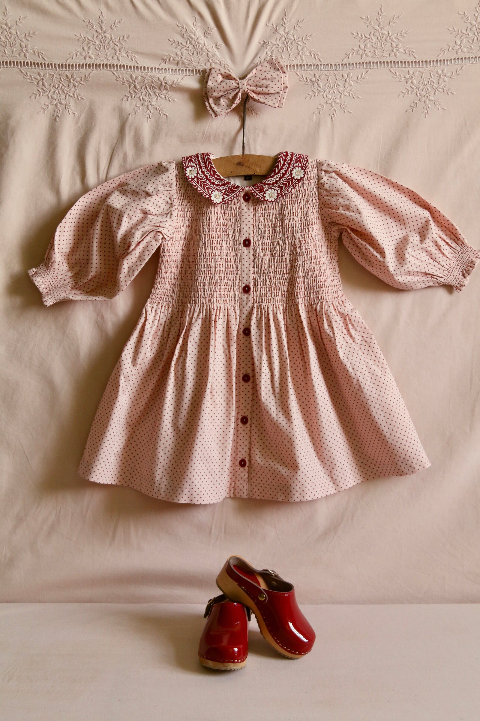 BONJOUR DIARY TUNIQUE W/ HAIR CLIP / RED DOT PINK