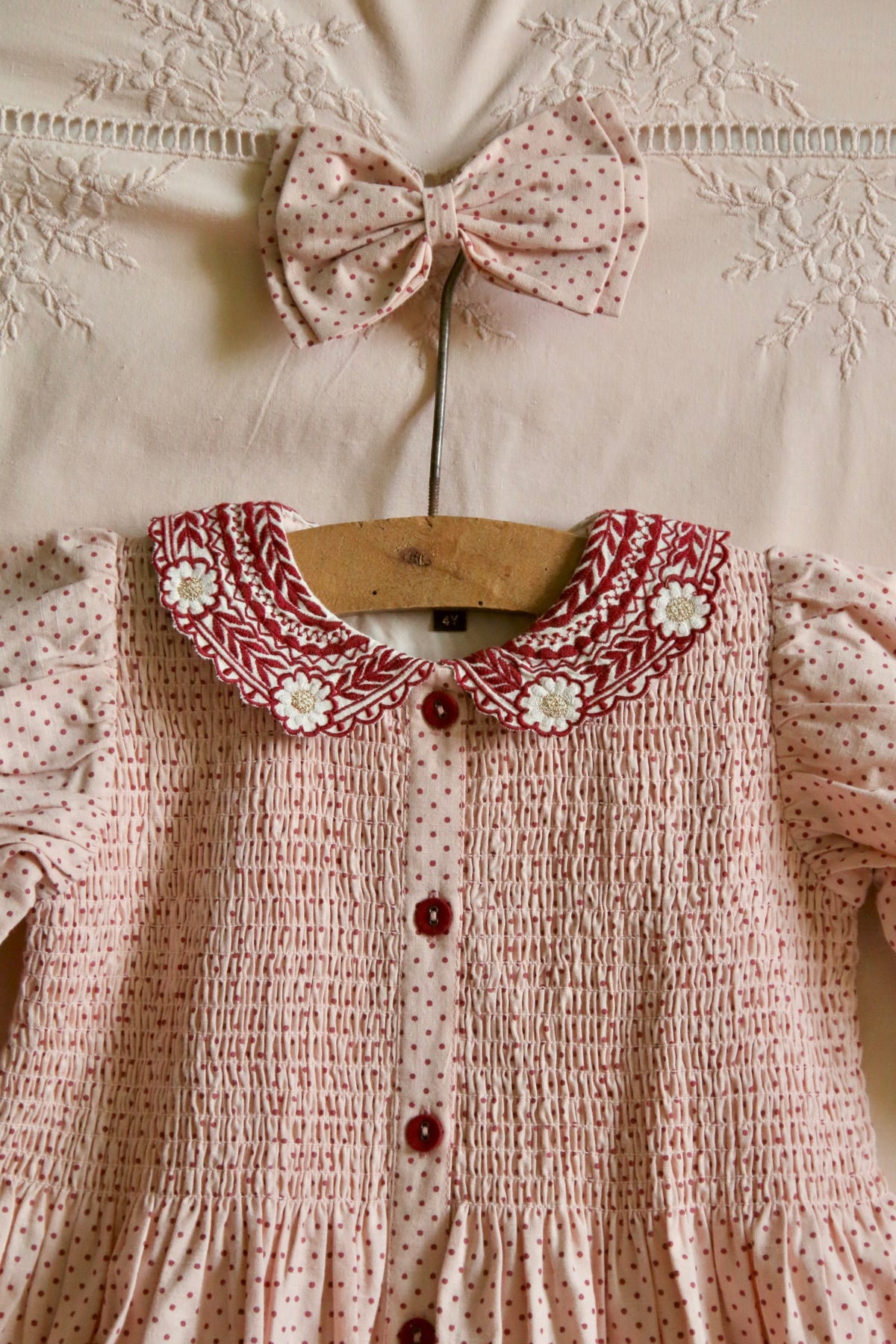 BONJOUR DIARY TUNIQUE W/ HAIR CLIP / RED DOT PINK