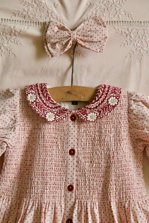 BONJOUR DIARY TUNIQUE W/ HAIR CLIP / RED DOT PINK - Milk + Bots