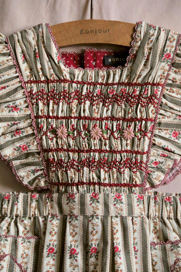 ワンピース Bonjour diary APRON DRESS 4Y BONJOUR DIARY APRON DRESS / TAPESTRY PINK STRIPE - Milk + Bots