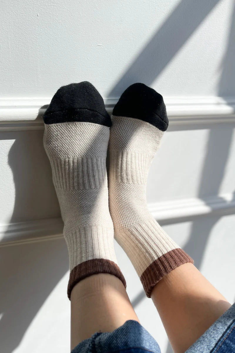 LE BON SHOPPE Color Block Girlfriend Socks / Black Coffee