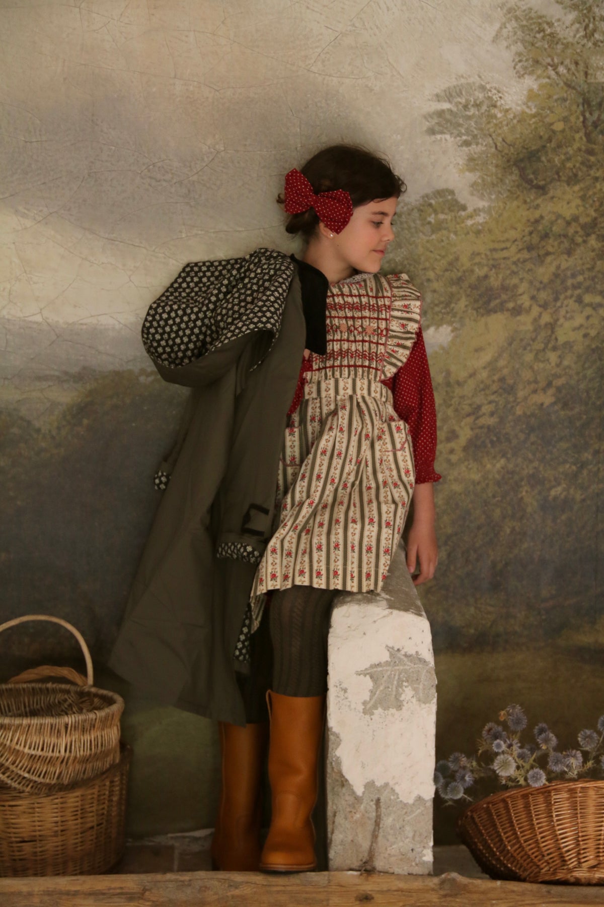 BONJOUR DIARY APRON DRESS / TAPESTRY KHAKI STRIPE