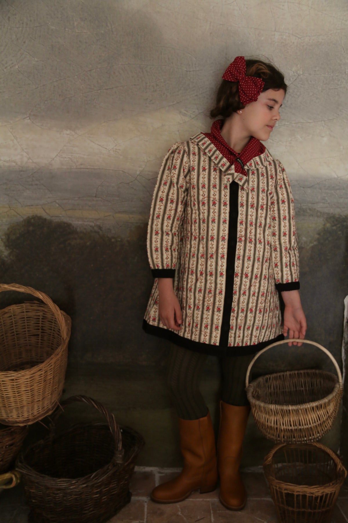 BONJOUR DIARY COAT DRESS + SCARF / KHAKI STRIPE TAPESTRY