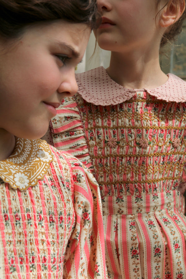 BONJOUR DIARY APRON DRESS / TAPESTRY PINK STRIPE - Milk + Bots