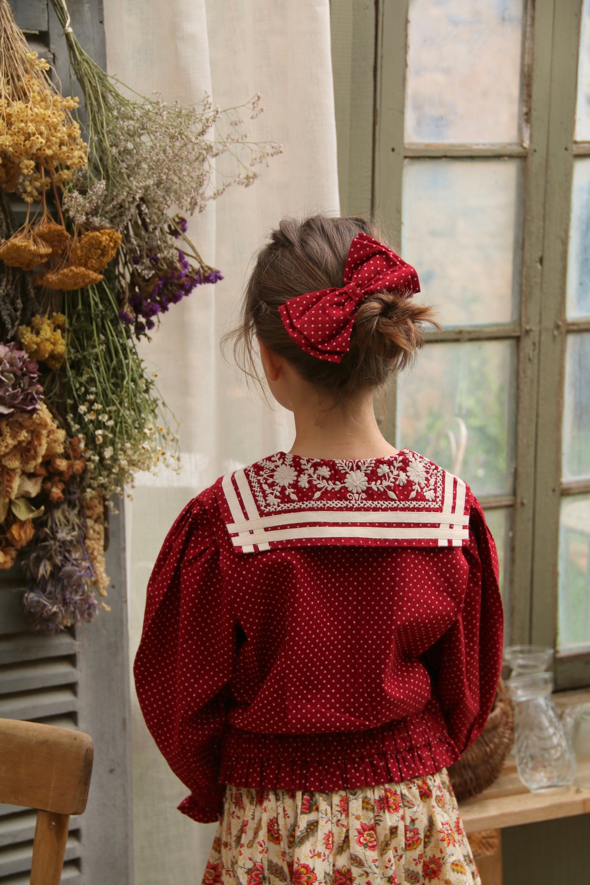 BONJOUR DIARY SAILOR BLOUSE / RED WINE POLKA DOT