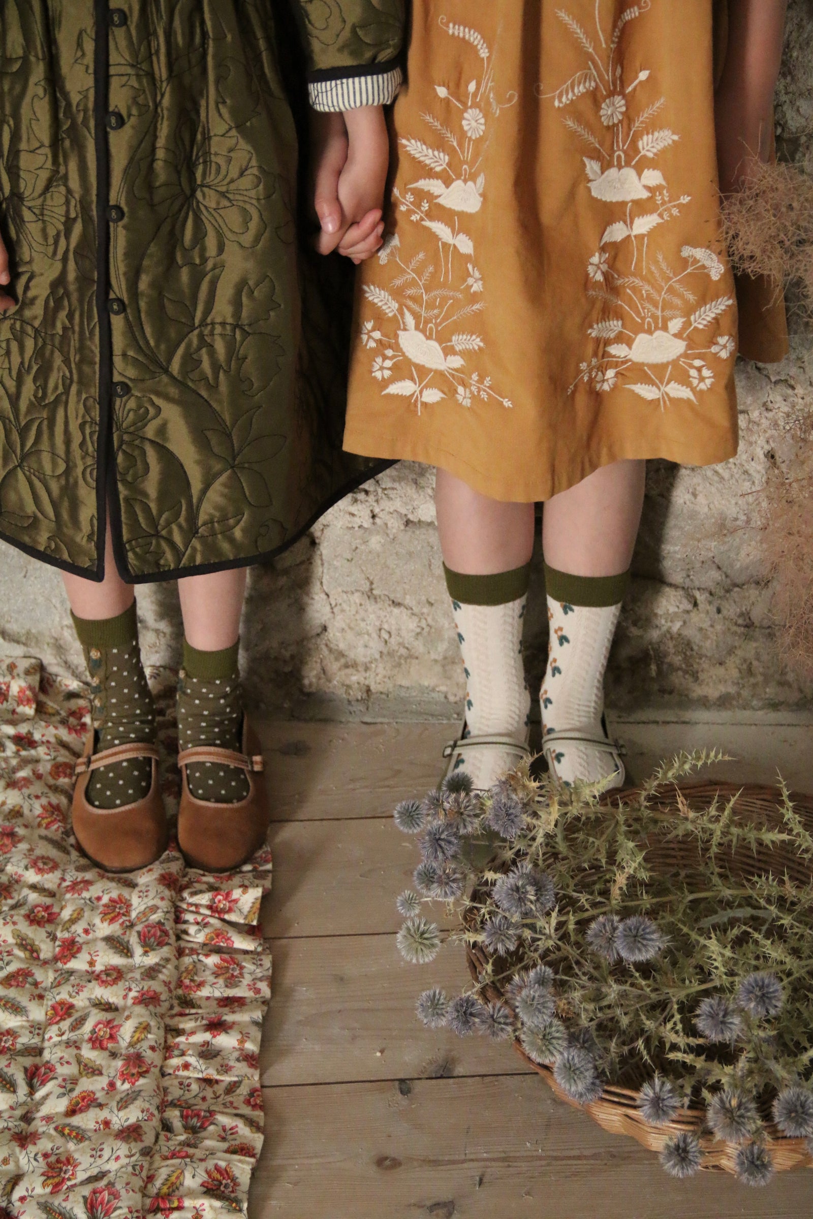 BONJOUR DIARY SOCKS / Farandole GREEN socks + matching hair knot