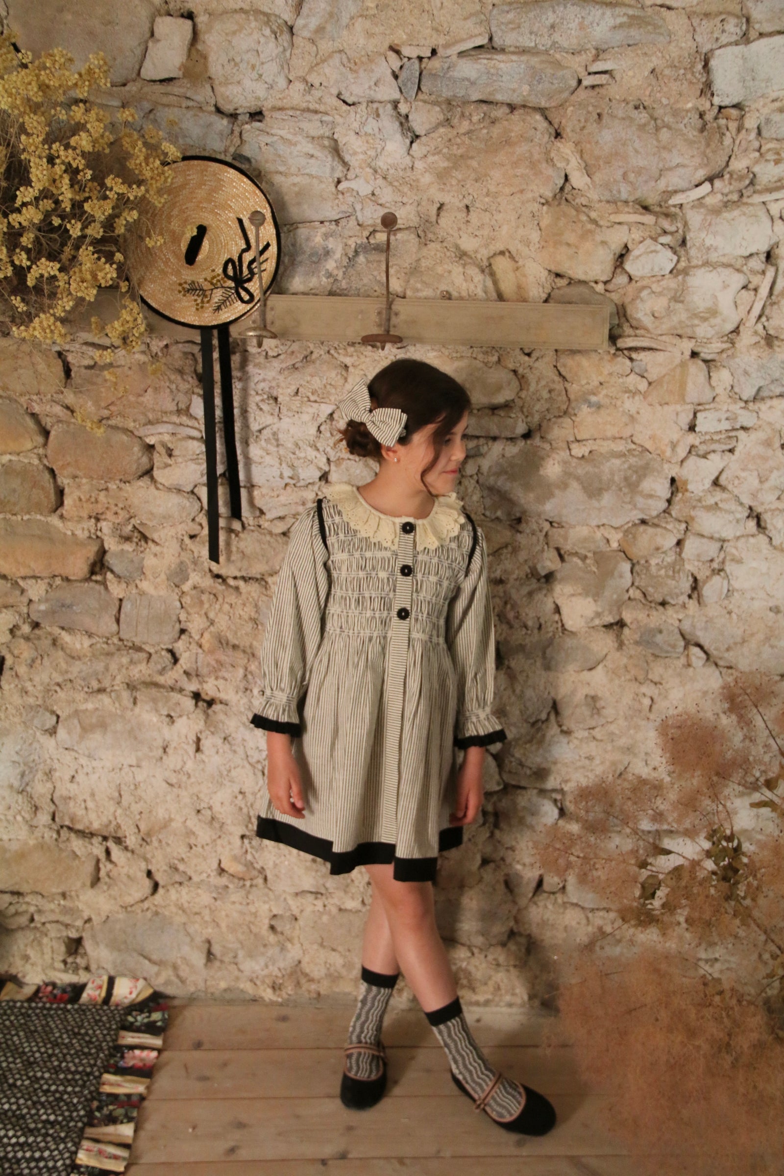 BONJOUR DIARY TUNIQUE W/ HAIR CLIP / BLACK STRIPE