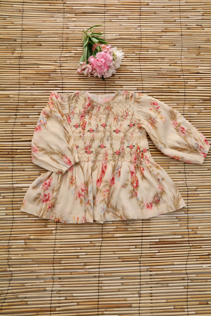 【Kid's】Bonjour Diary smocked blouse BONJOUR DIARY SMOCKED BLOUSE / ANTOINETTE PRINT - Milk + Bots