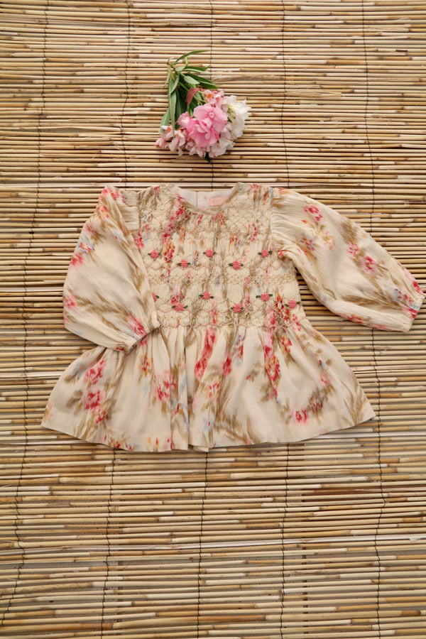 BONJOUR DIARY SMOCKED BLOUSE / ANTOINETTE PRINT - Milk + Bots