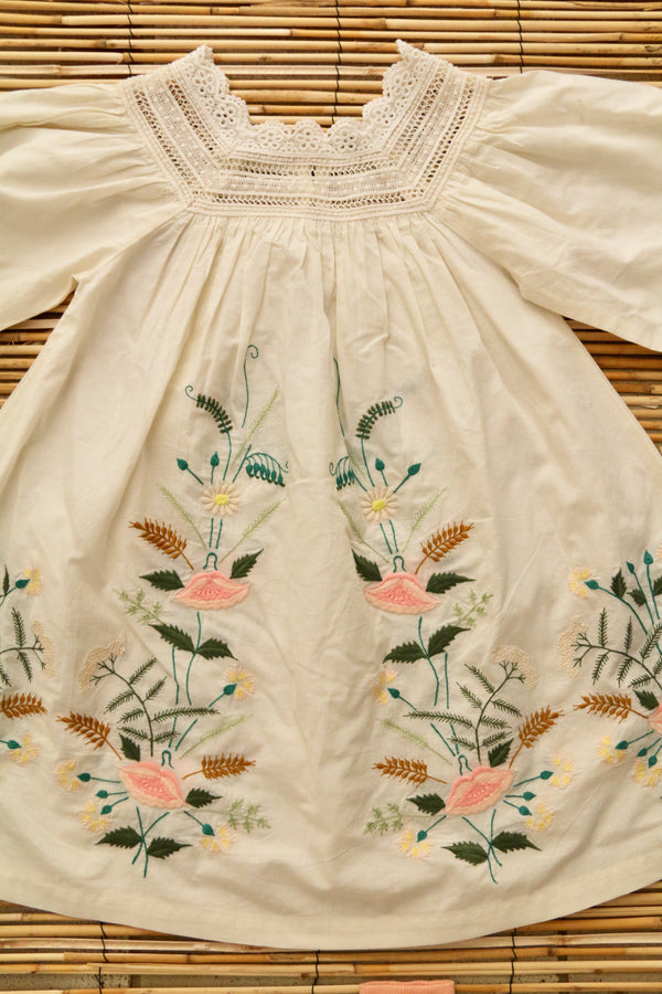 BONJOUR DIARY EMBROIDERED GARDEN DRESS / IVORY - Milk + Bots