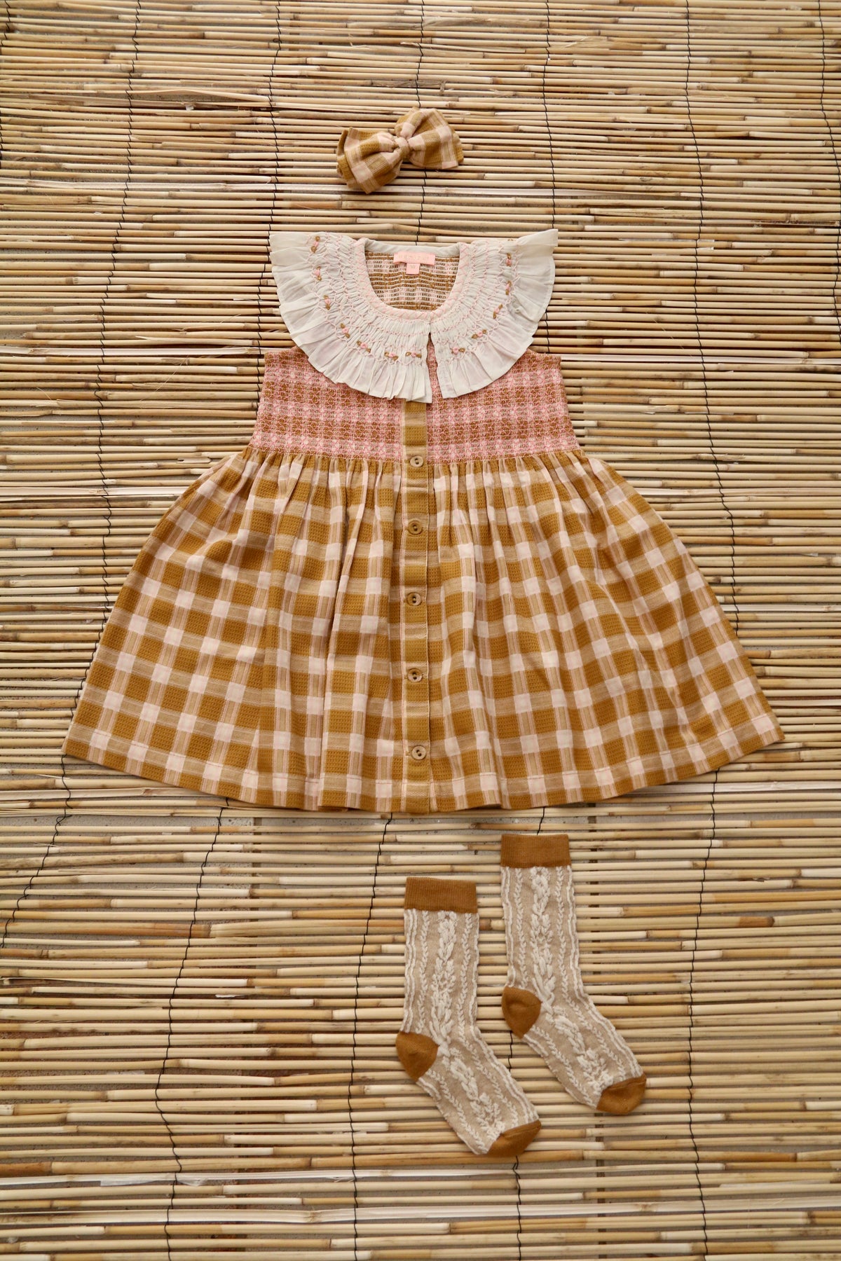 BONJOUR DIARY IBIZA TUNIC + BOW / CARAMEL STRAWBERRY CHECK