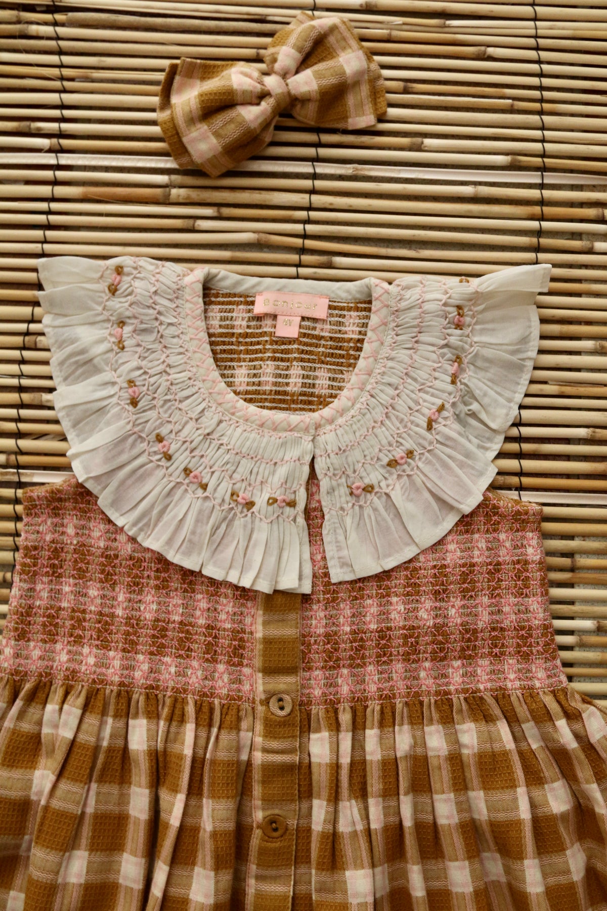 BONJOUR DIARY IBIZA TUNIC + BOW / CARAMEL STRAWBERRY CHECK