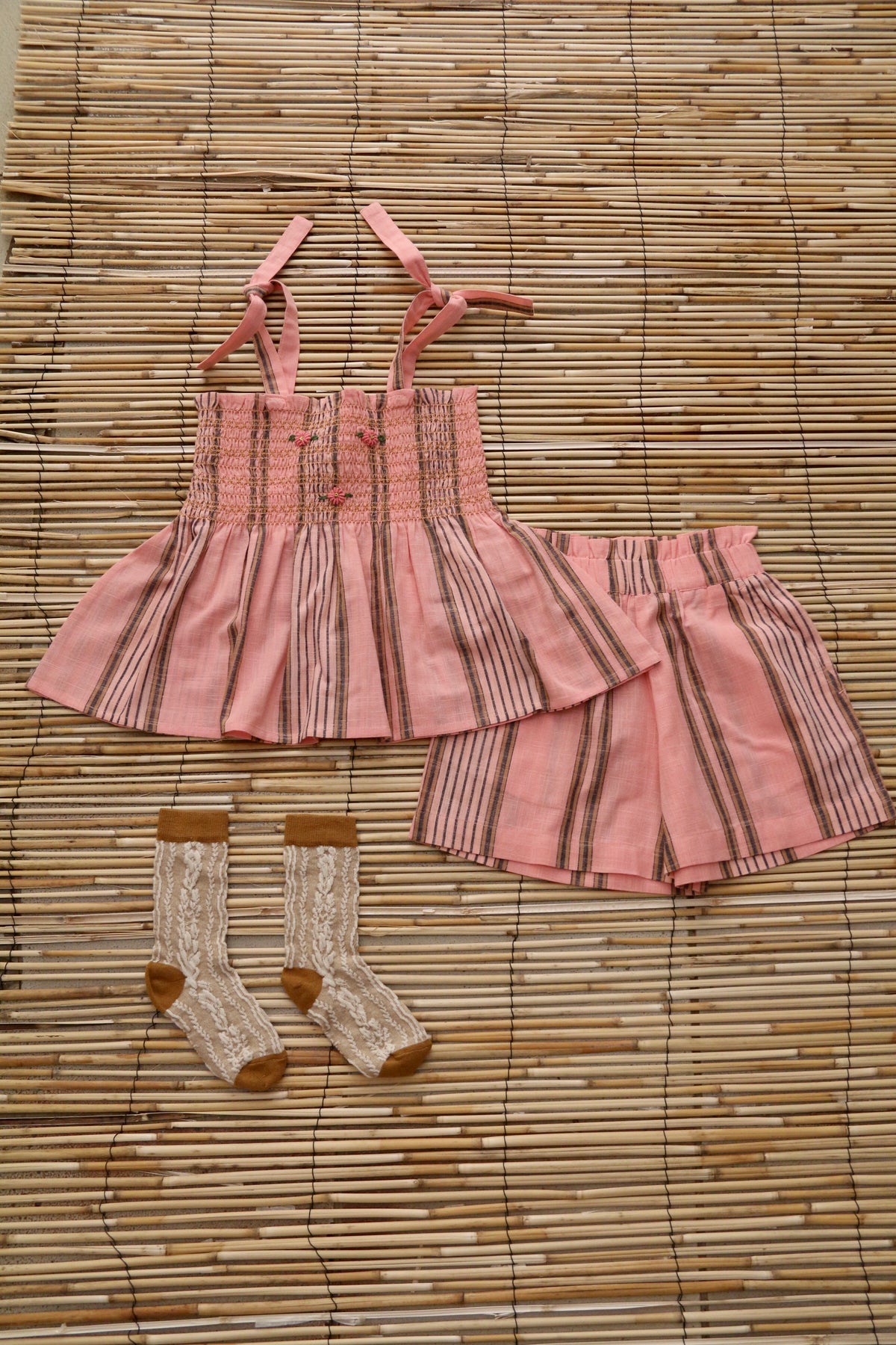 BONJOUR DIARY PINK STRIPED SHORTS + TOP SET