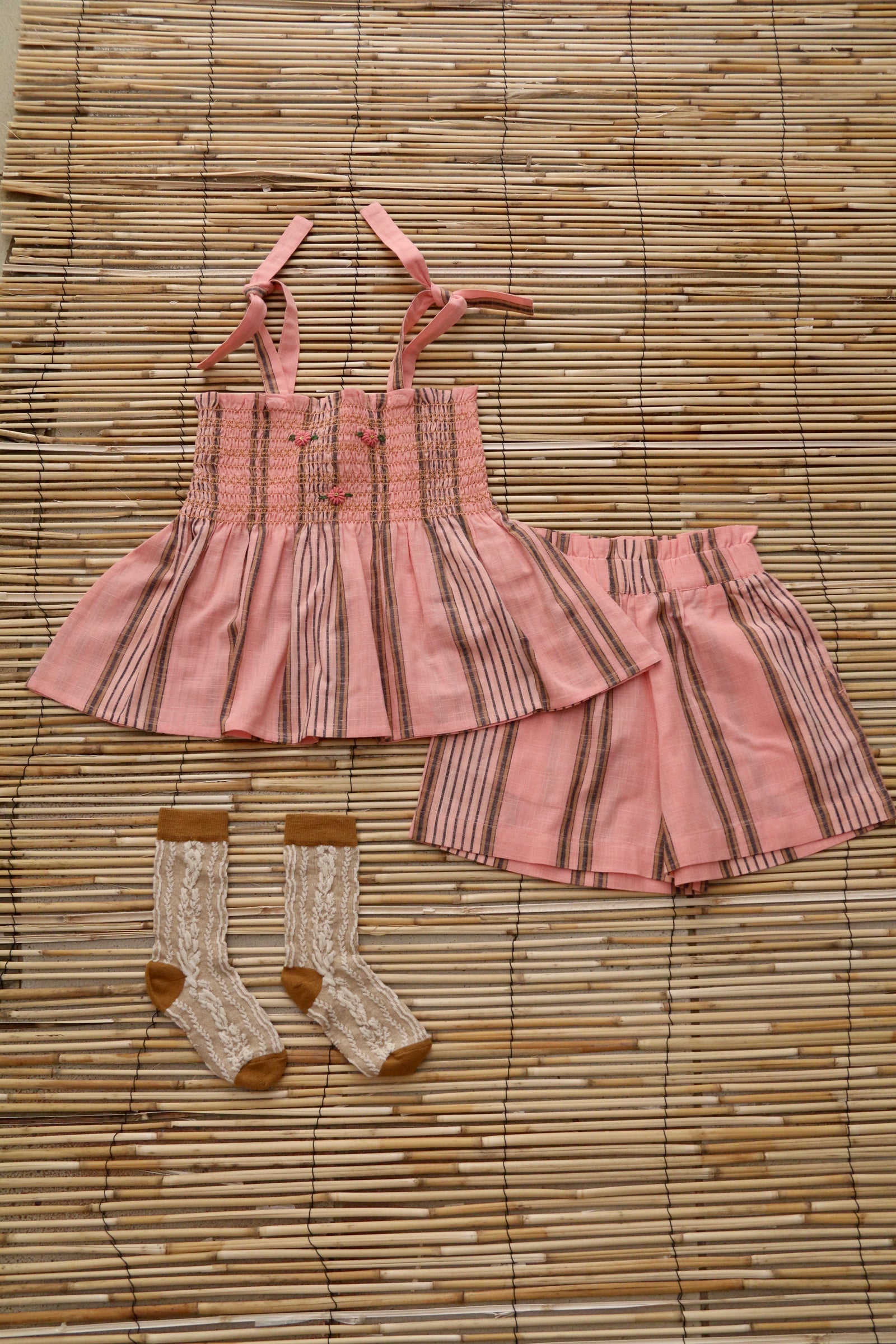 BONJOUR DIARY PINK STRIPED SHORTS + TOP SET