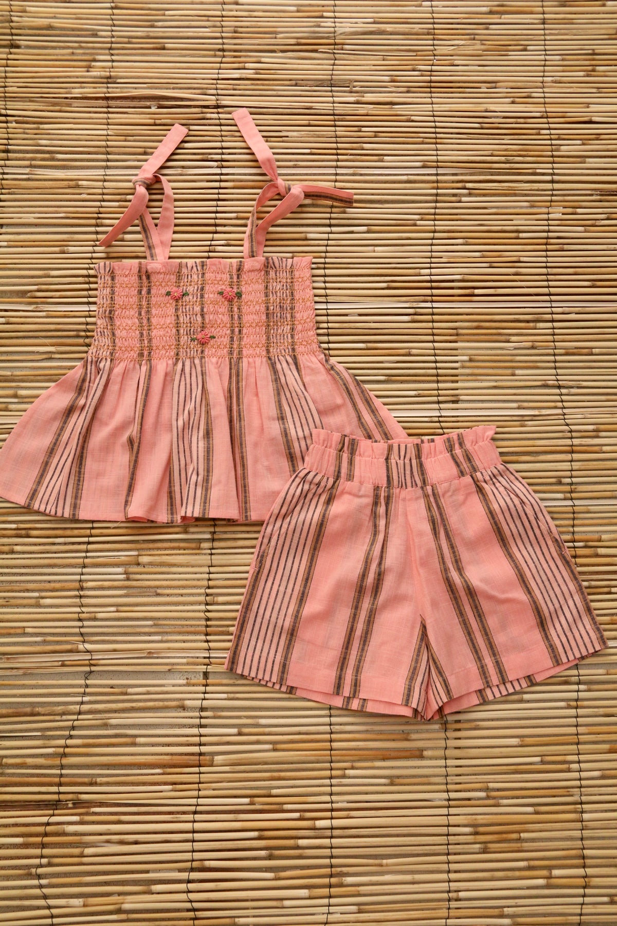 BONJOUR DIARY PINK STRIPED SHORTS + TOP SET