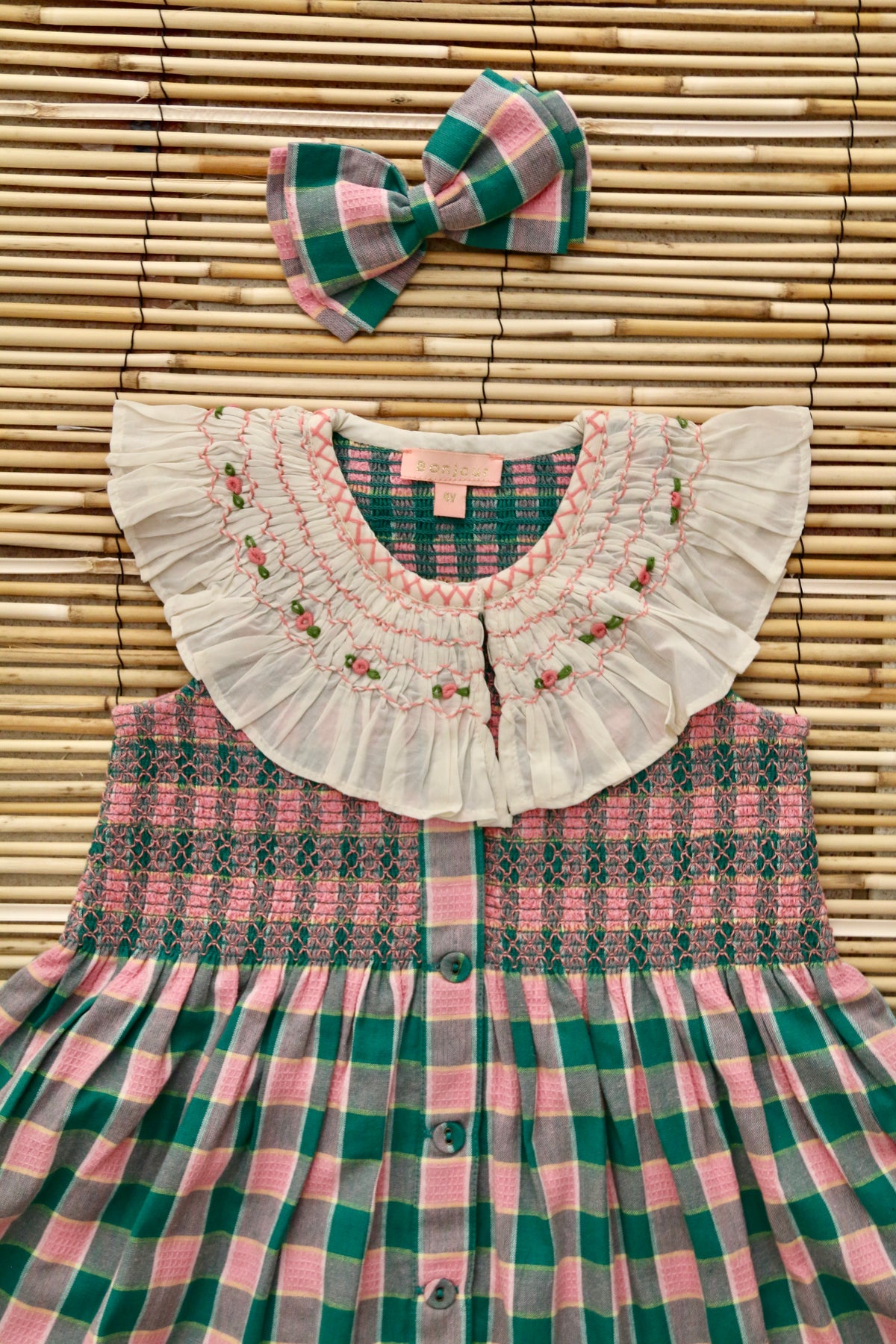 BONJOUR DIARY IBIZA TUNIC + BOW / MINT STRAWBERRY CHECK