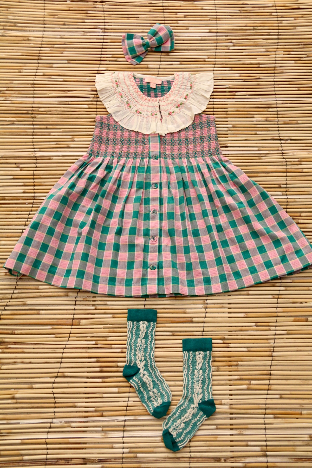 BONJOUR DIARY IBIZA TUNIC + BOW / MINT STRAWBERRY CHECK