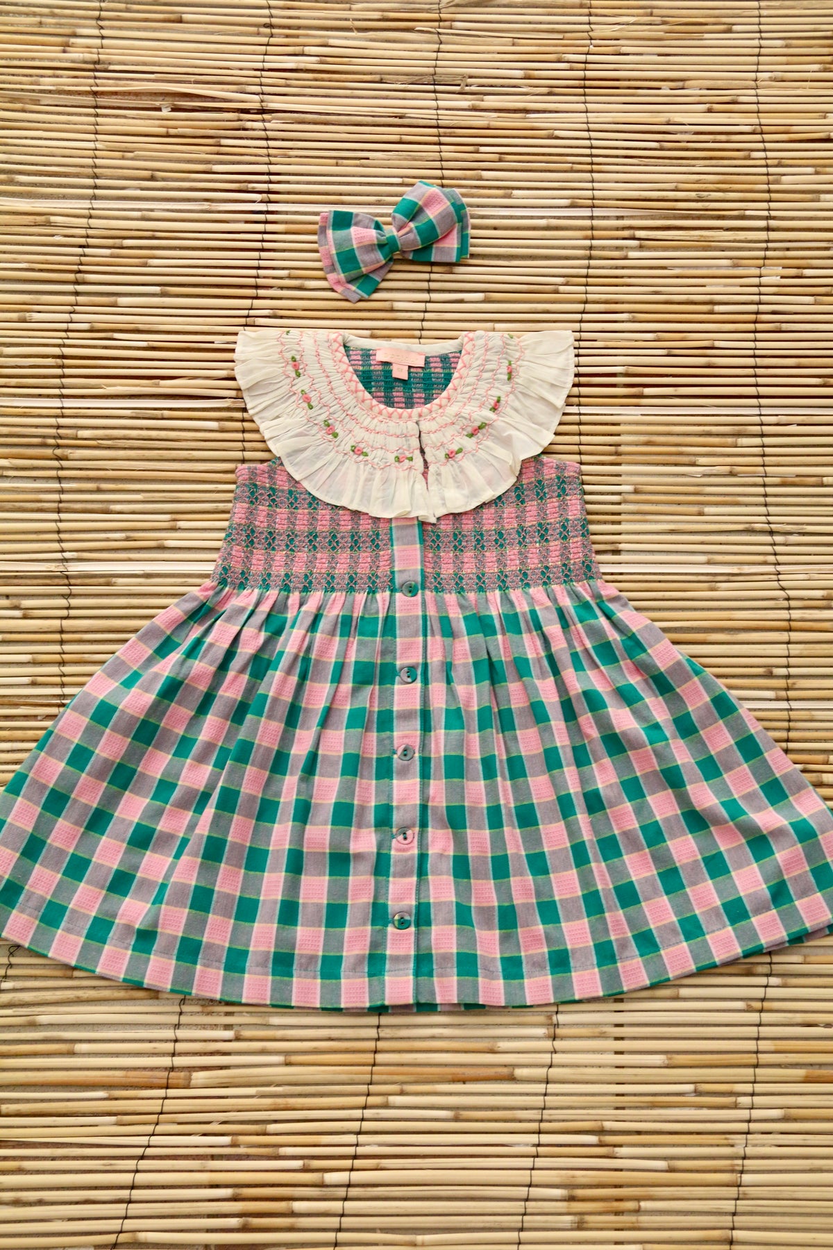 BONJOUR DIARY IBIZA TUNIC + BOW / MINT STRAWBERRY CHECK