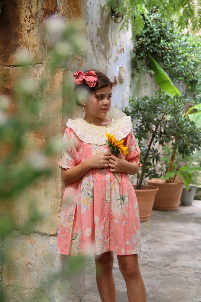 【bonjour diary】Birds&flowers frilltunic BONJOUR DIARY TUNIC DRESS + BOW / Marguerite - Milk + Bots