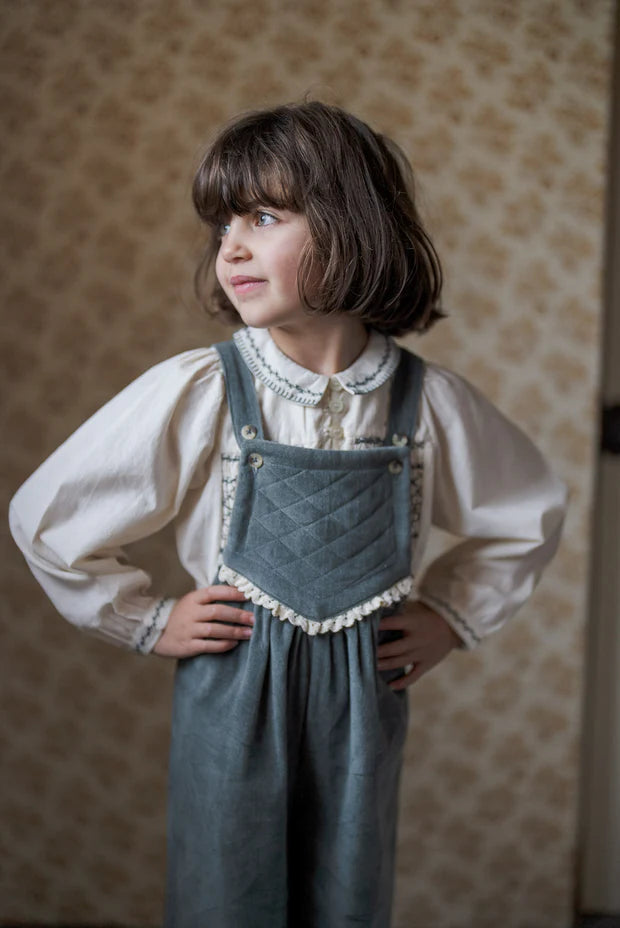 LITTLE COTTON CLOTHES Veronica Dungarees / Teal Blue Velvet