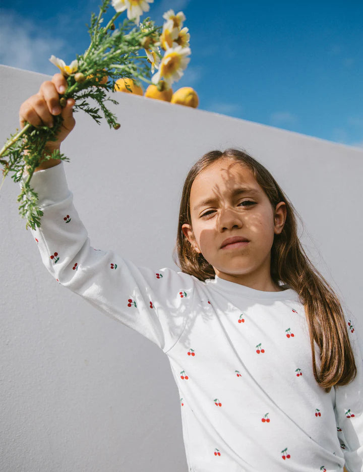 SLEEPY DOE KIDS CLASSIC PAJAMA SET / CHERRIES PALE BLUE